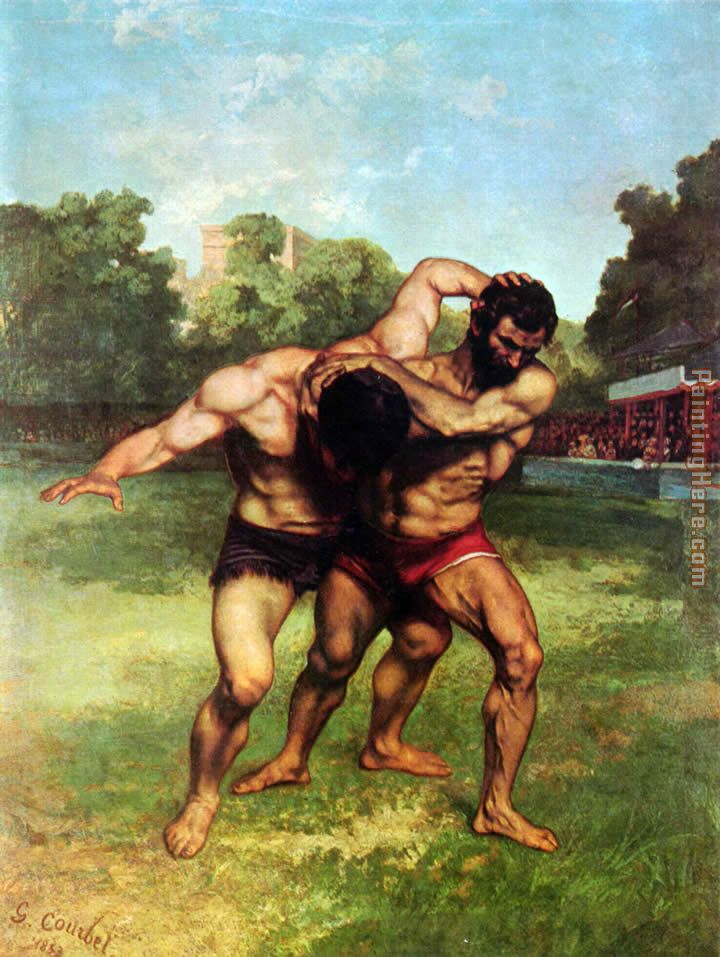 The Wrestlers painting - Gustave Courbet The Wrestlers art painting